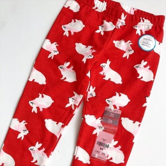 Carters NWOT red/white bunny print leggings 3T - Picture 2 of 2